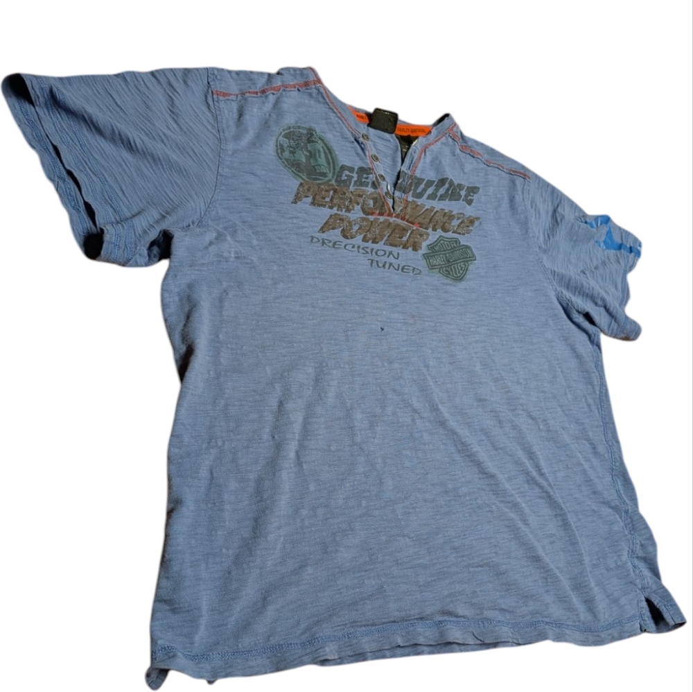 Vintage Harley Davidson Performance Power Mens XL Blue 4 Button V-Neck Tee